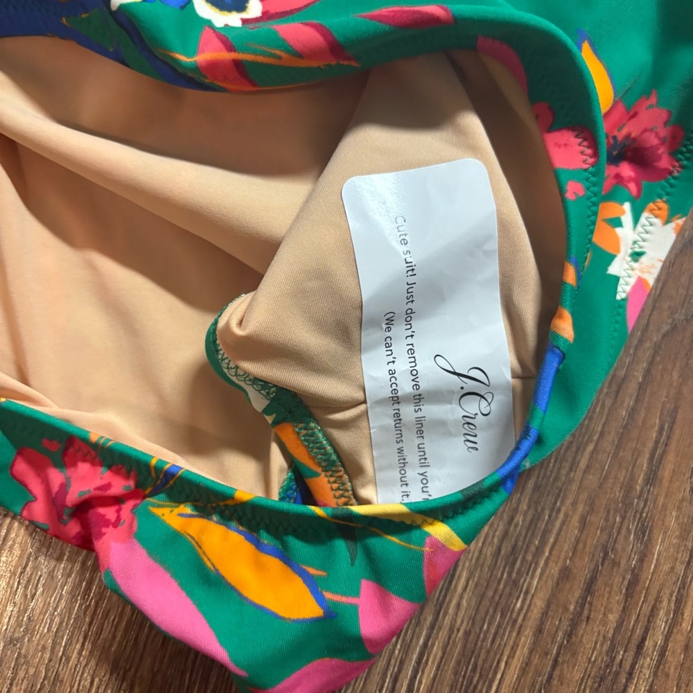 J.Crew Ruched Plunge One-Piece Swimsuit in a green floral pattern. - Picture 4 of 5